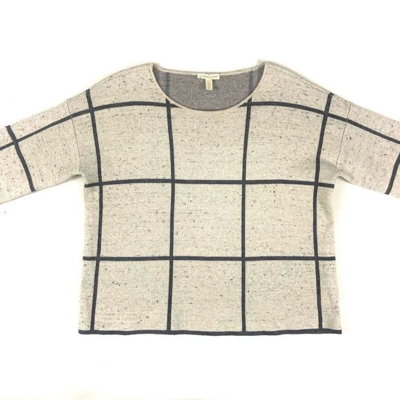Eileen Fisher Cream and Black Grid Sweater - Picture 2 of 9